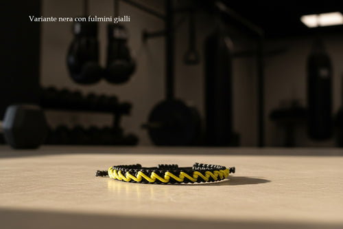 Bracciale Brooklyn Fitboxing nero con fulmini gialli fatto a mano