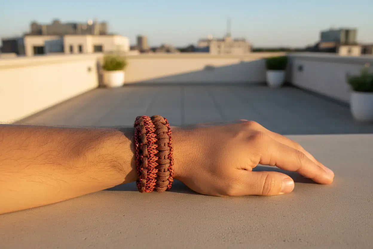 Bracciale Cobra Weave bicolor marrone e beige largo circa 32 mm