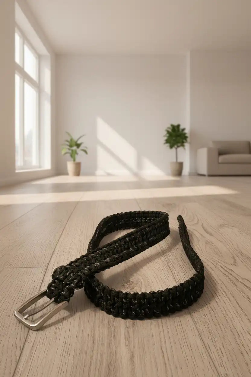 Cintura in Paracord nero con fibbia metallica personalizzabile