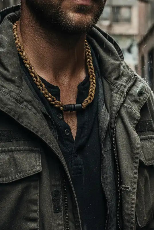Collana in Paracord a scioglimento rapido indossata dettaglio chiusura