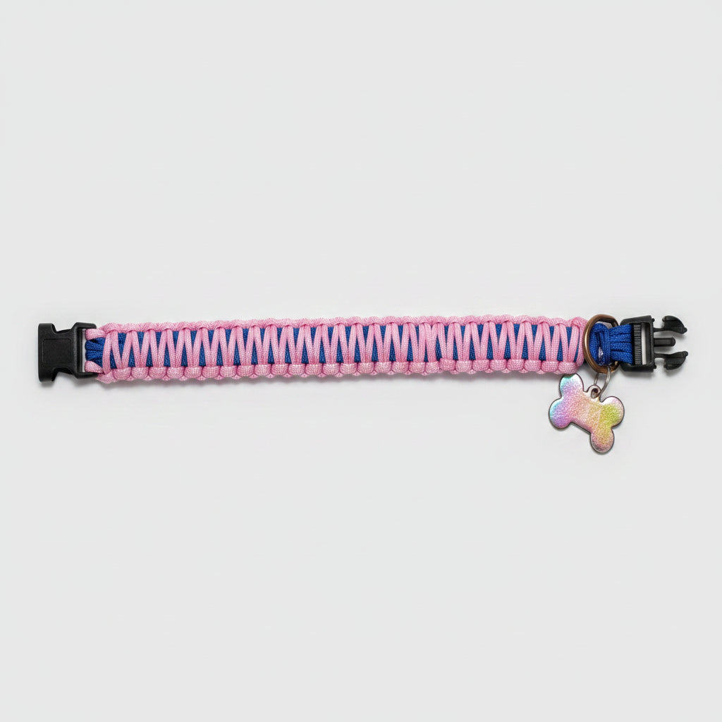 Collare cane King Cobra in Paracord fucsia e blu fatto a mano