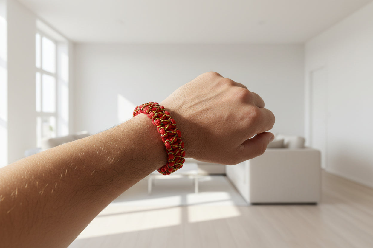 Bracciale Paracord Microparacord Cobra Herringbone Stitched Spina Di Pesce Rosso