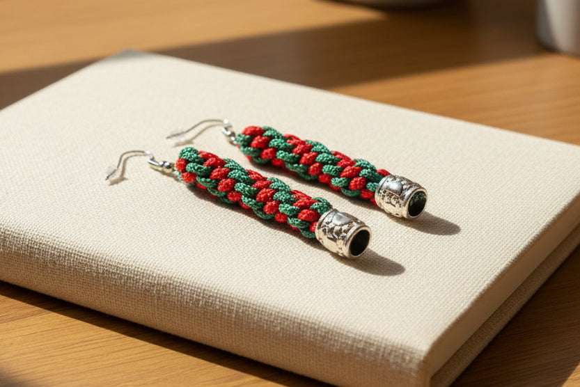 Orecchini Pendenti Micro Paracord - Spirale Bicolore 2,5 cm