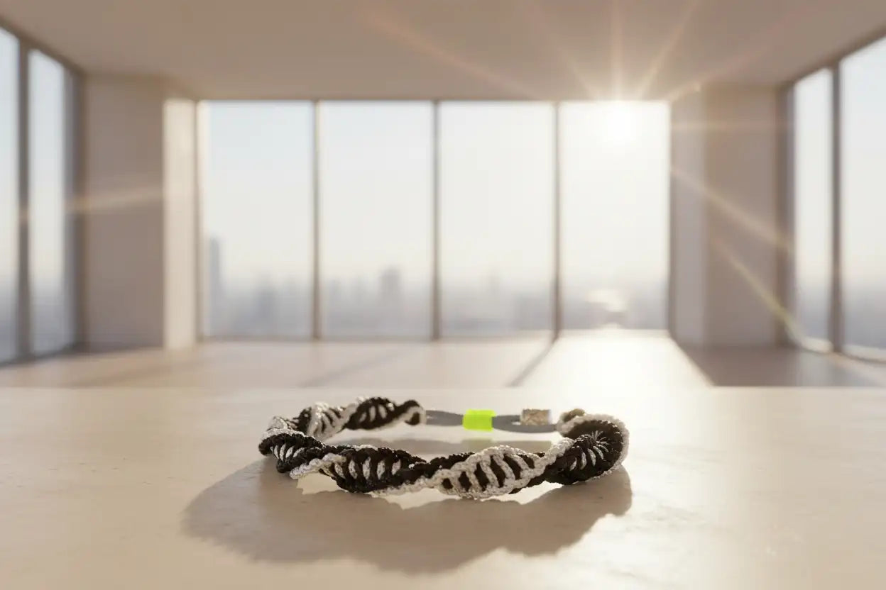 Bracciale a doppia elica in Microcord bianco e nero con chiusura regolabile
