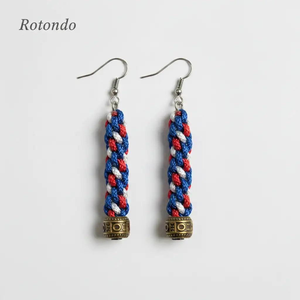Orecchini pendenti rotondi in Microcord rosso, bianco e blu navy
