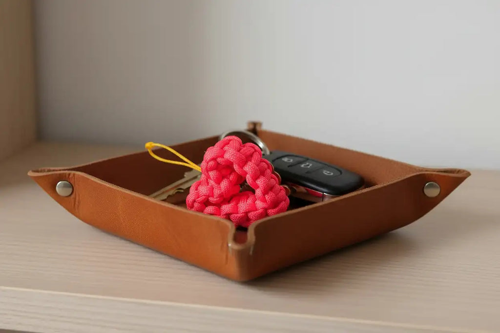Portachiavi a cuore in Paracord agganciato a chiavi o zaino