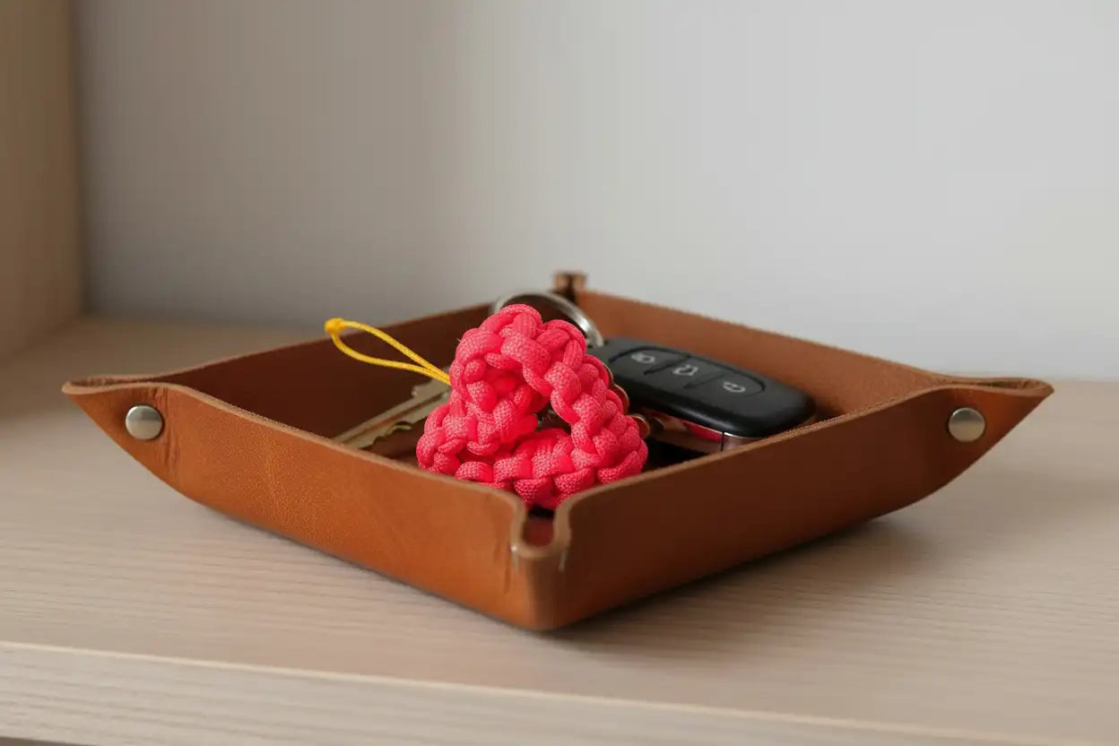 Portachiavi a cuore in Paracord agganciato a chiavi o zaino