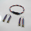 Set con collana twist e orecchini in Paracord rosso, bianco e blu navy