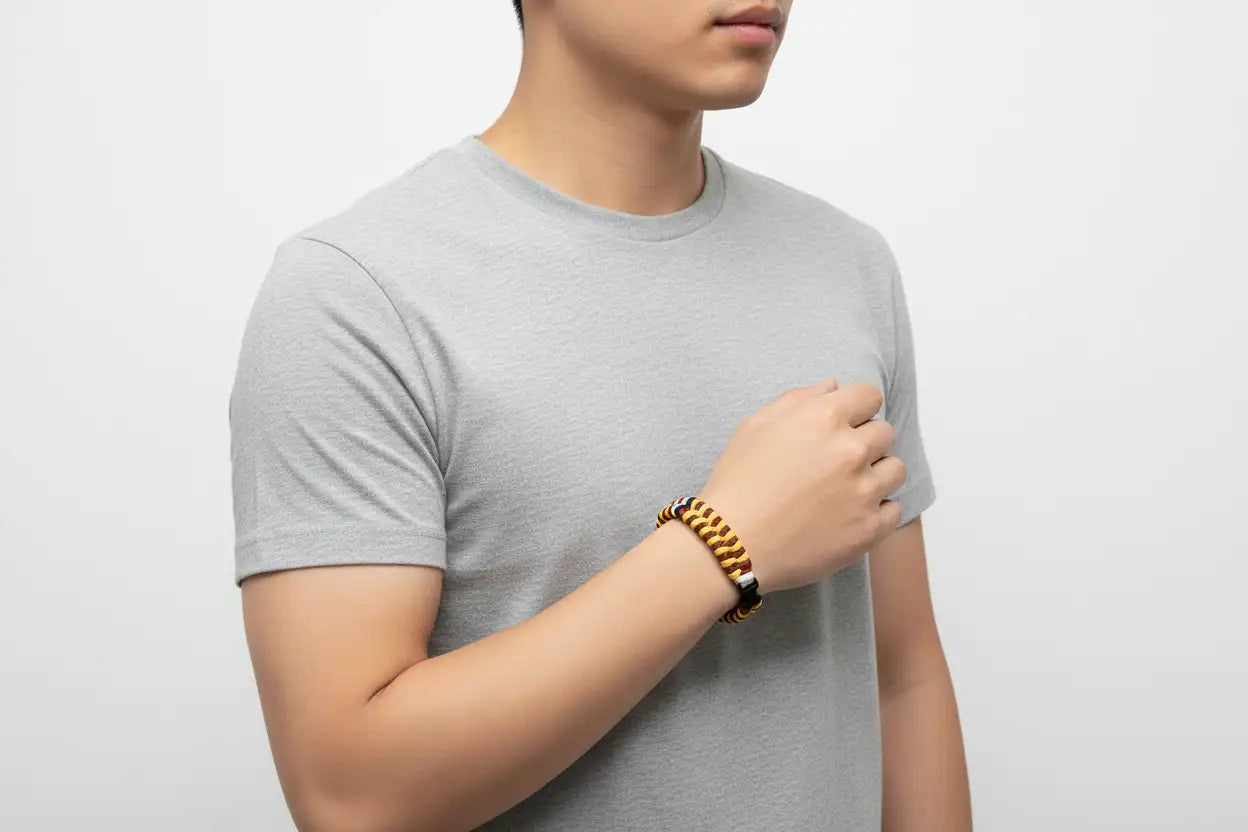 Bracciale Doppio Tifo in Paracord oro, granato, bianco e nero