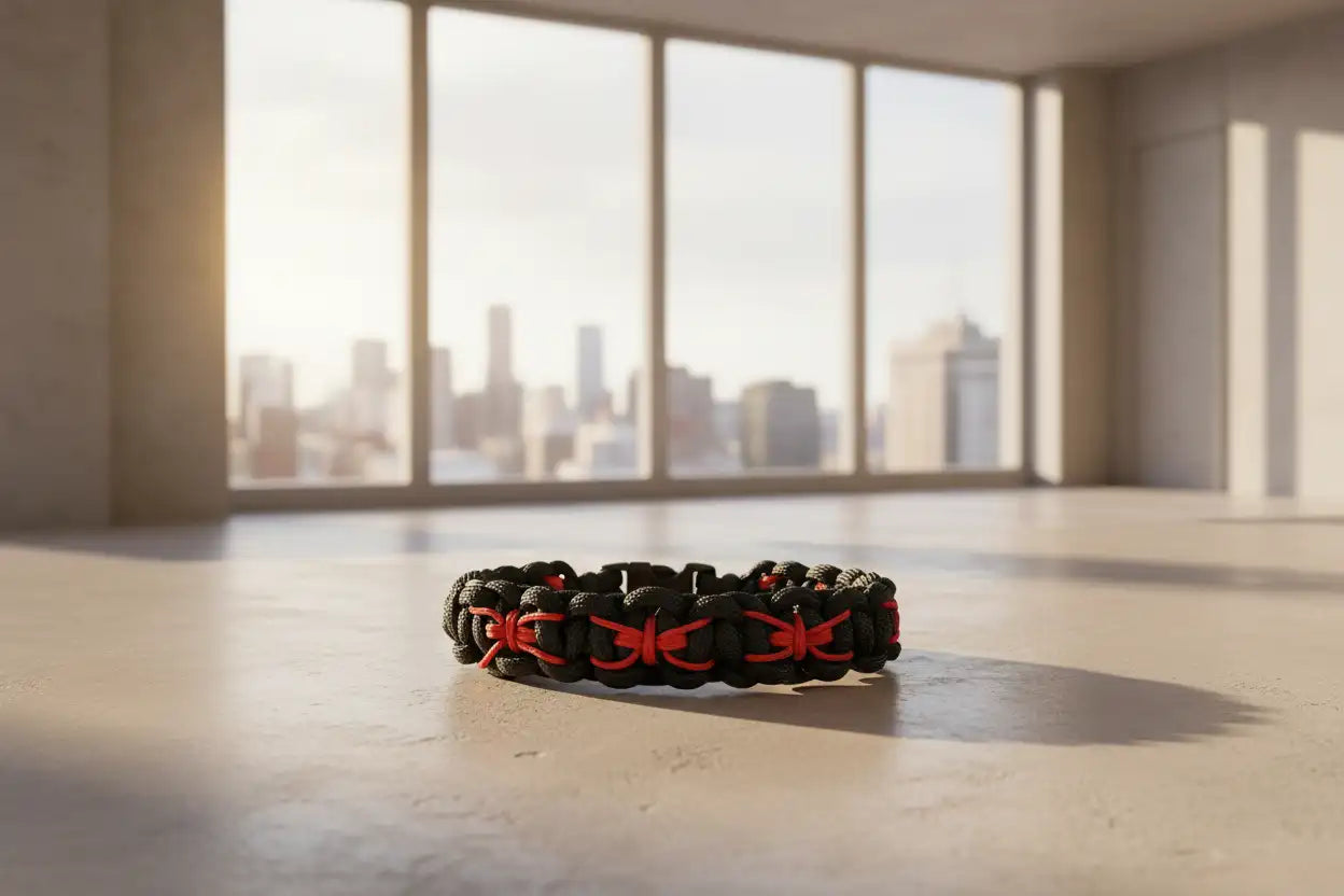 Bracciale in Paracord nero e rosso con dettagli ragno in stile urban