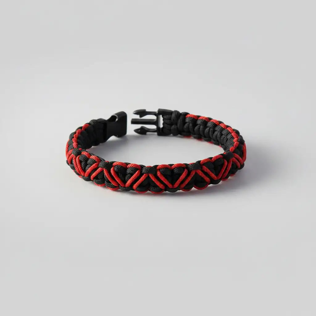 Bracciale in Paracord nero con cuori rossi intrecciati a mano Urban Kord