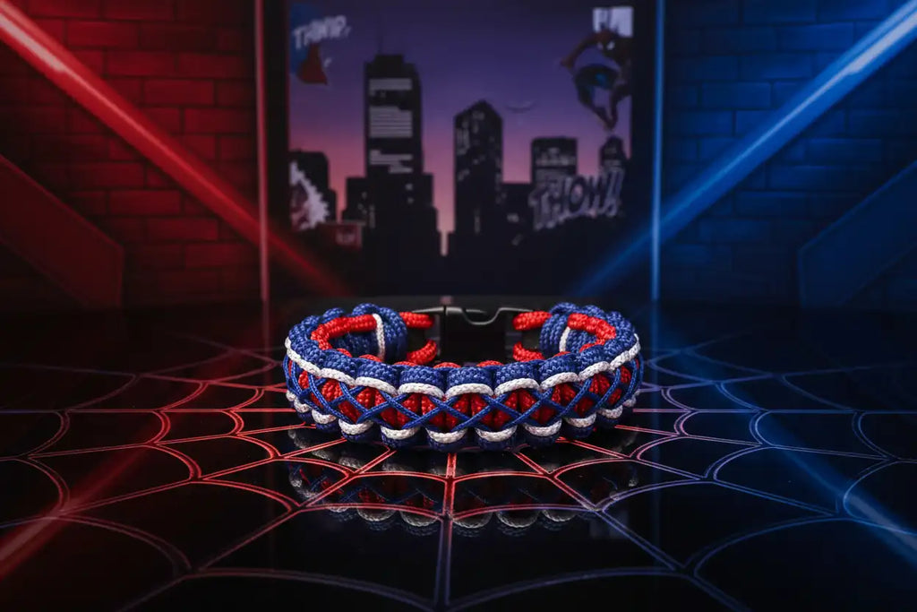 Dettaglio intreccio Cobra con inserti in Microcord del bracciale Spider-Man