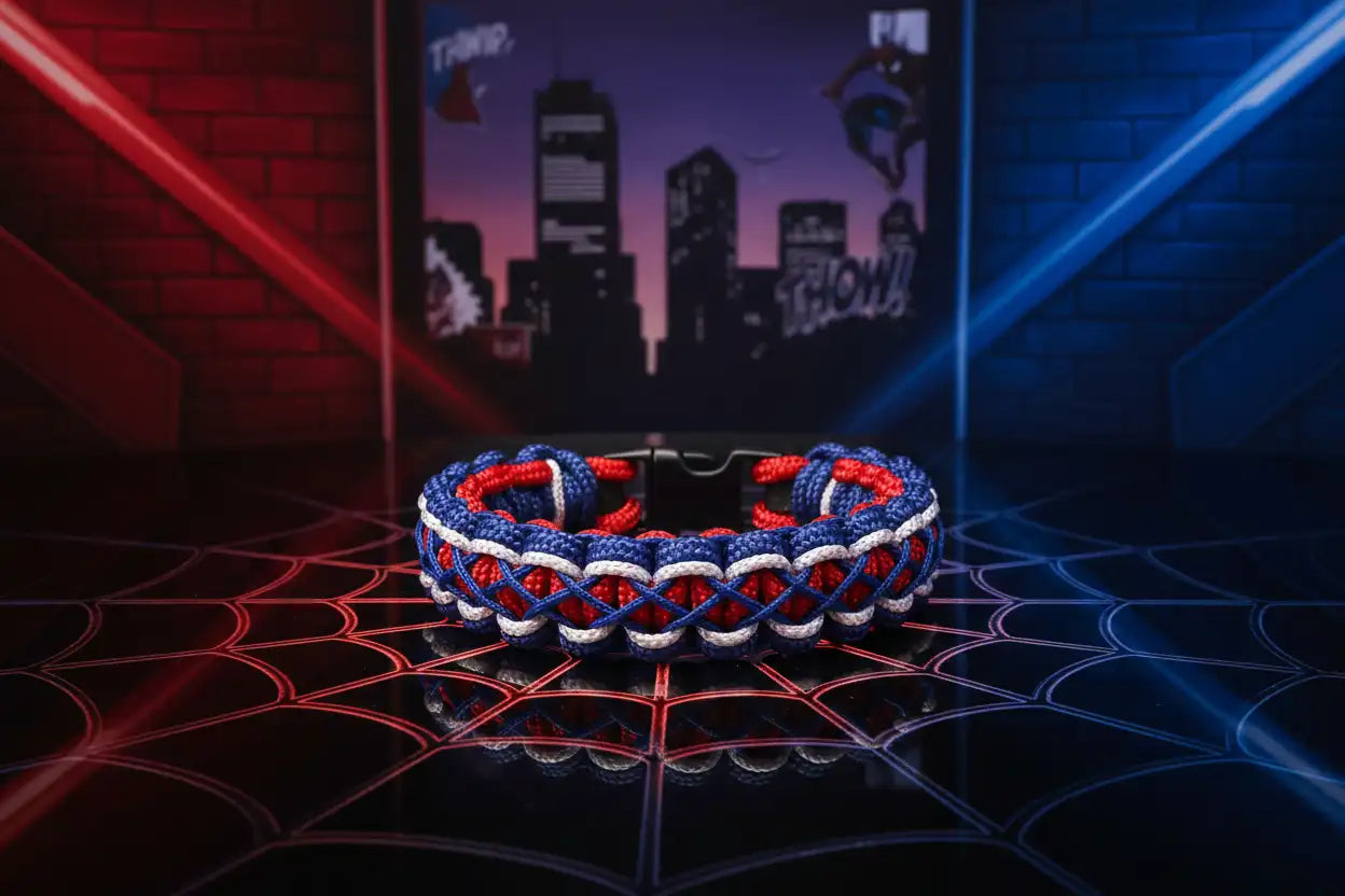 Dettaglio intreccio Cobra con inserti in Microcord del bracciale Spider-Man