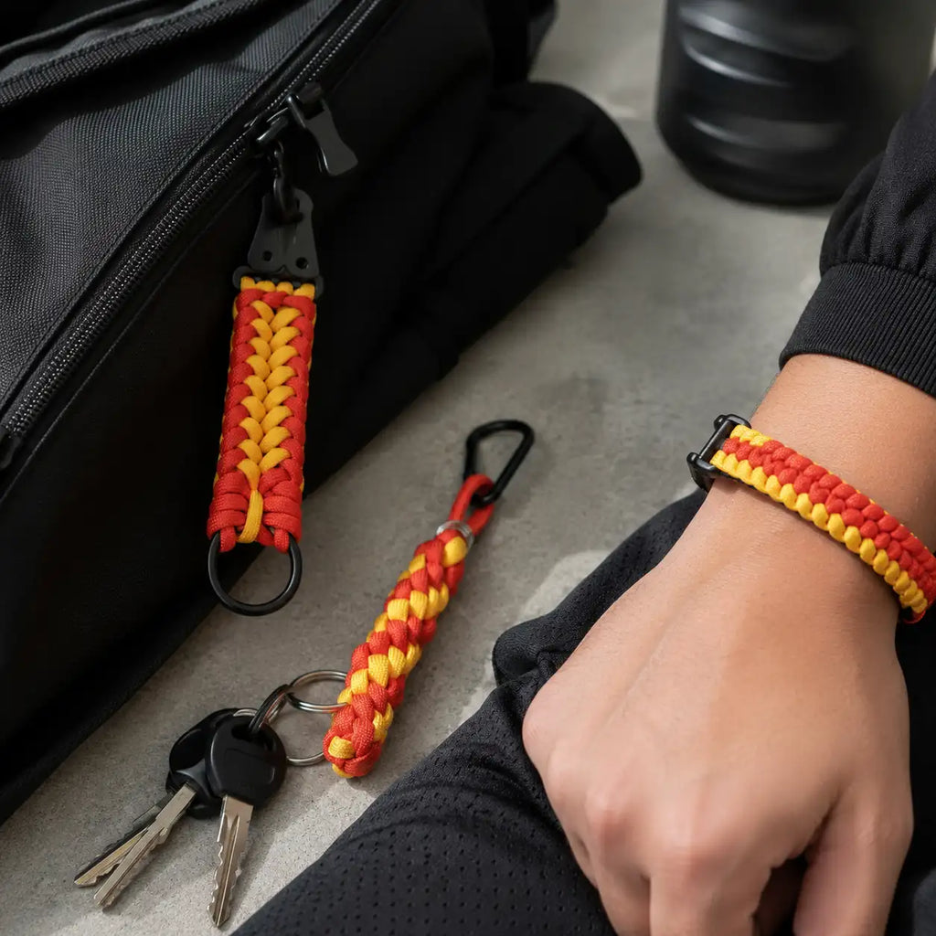 Kit giallorosso in Paracord indossato al polso