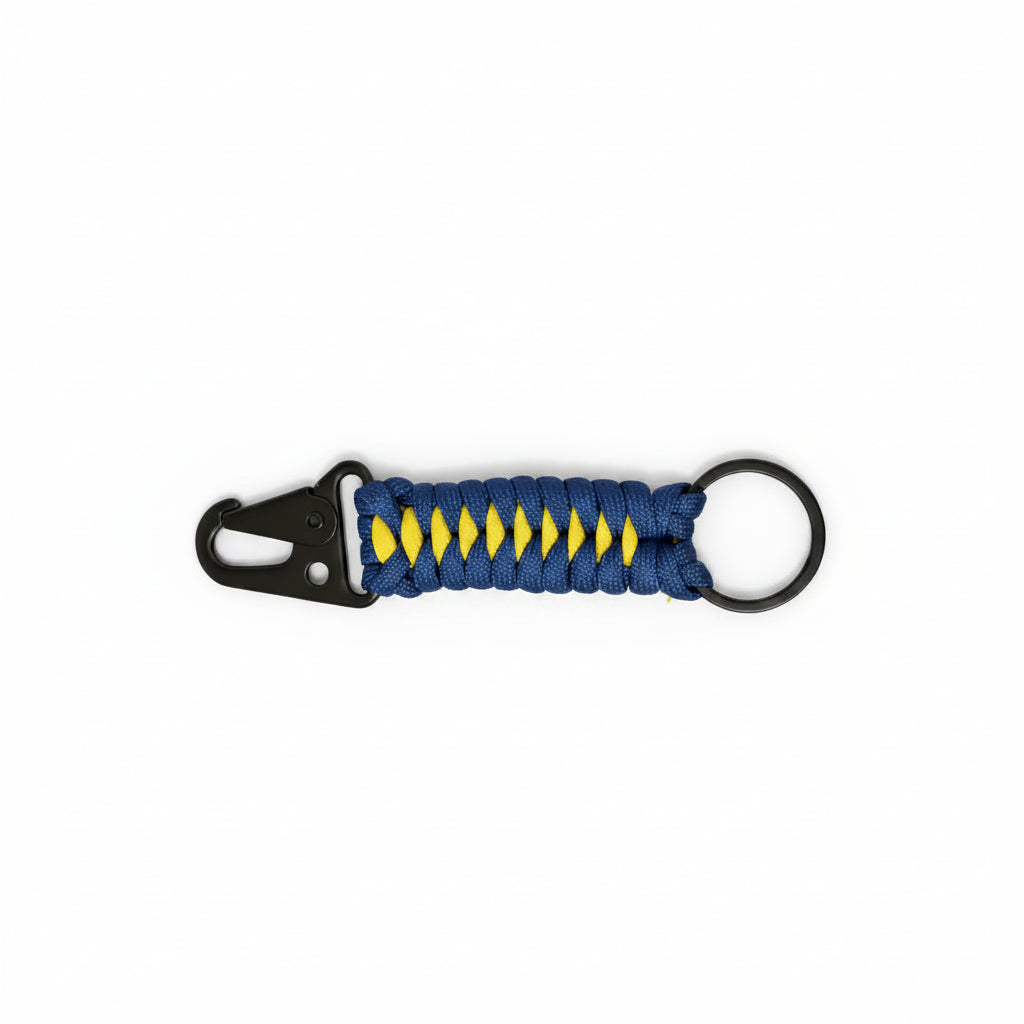 Portachiavi Dragon Key in Paracord 550 blu e giallo con moschettone nero