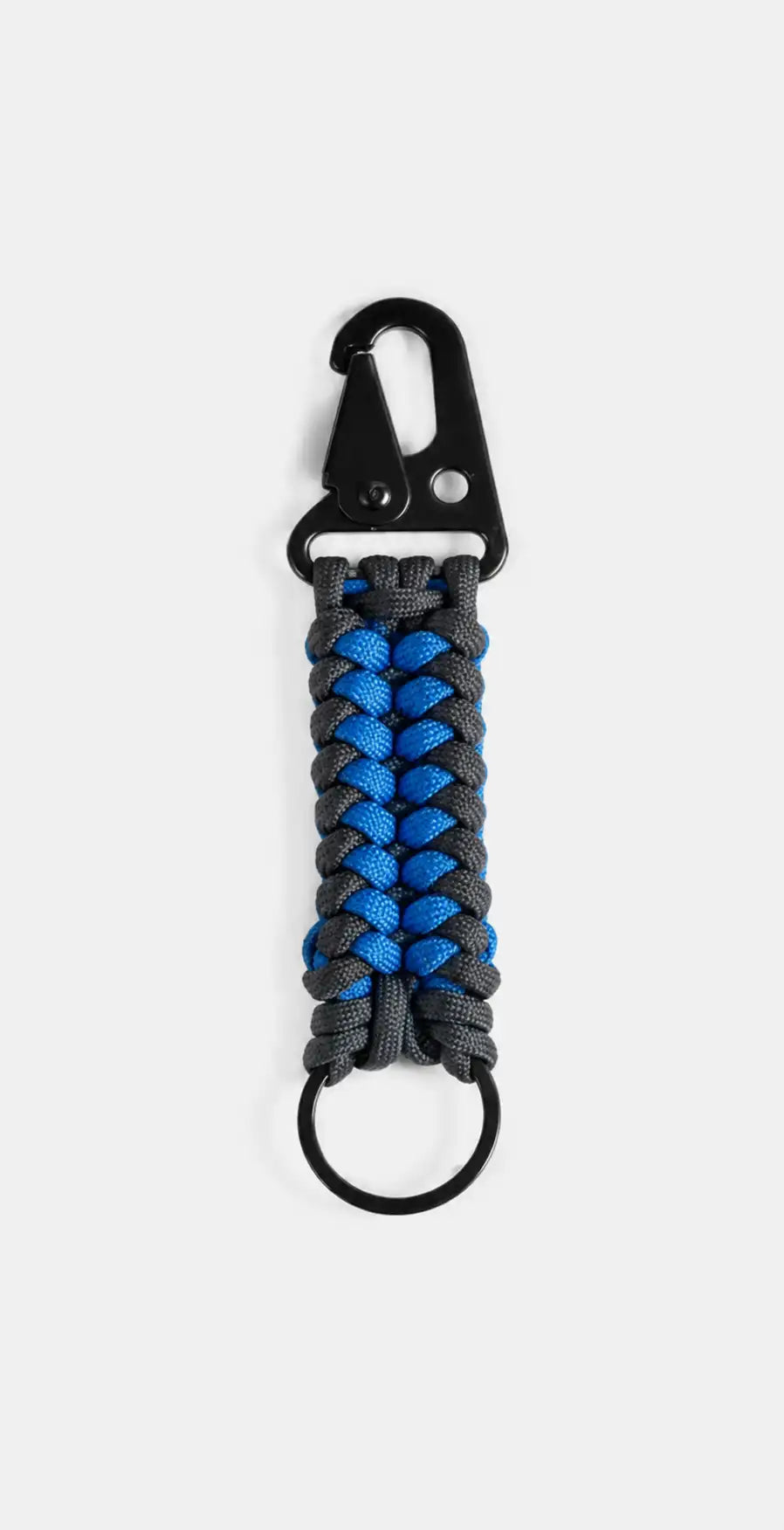 Portachiavi Cobra in Paracord blu e nero con moschettone in metallo