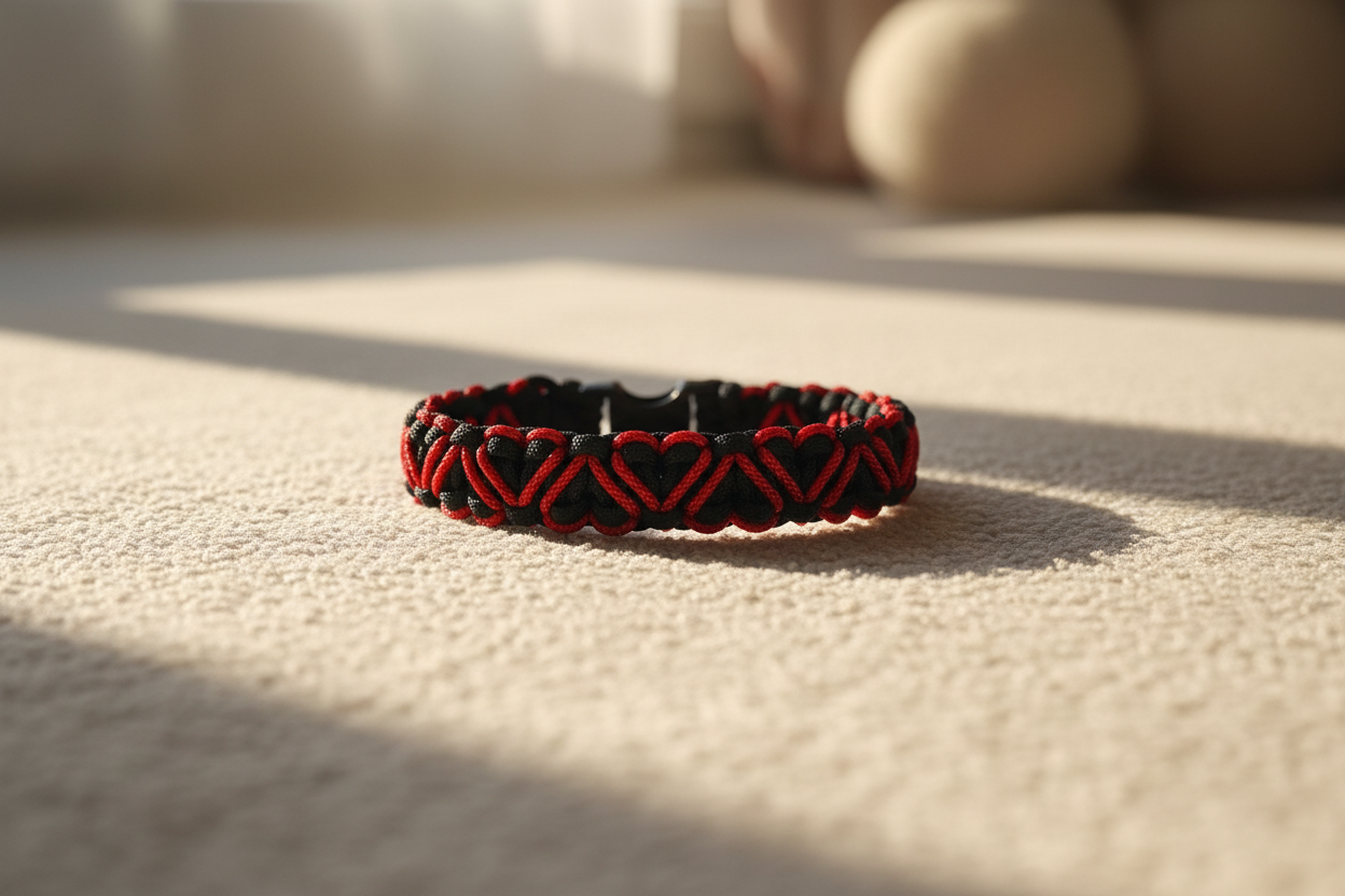 Bracciale Paracord San Valentino - Cuori Nero e Rosso